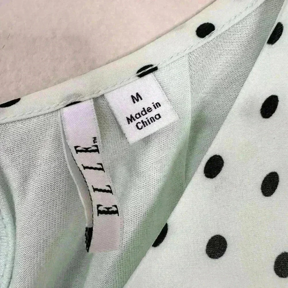 ELLE Sleeveless Blouse Sz M Pastel Mint Green Black Polka Dot Tie Back Tank Top - Picture 5 of 9